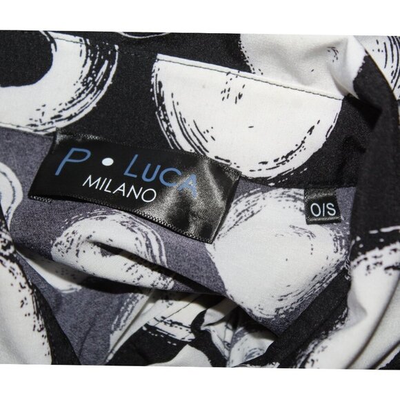 P Luca Milano Oversize Dot High Low Hem Blouse Sz. OS Button front Black & White - Picture 6 of 8